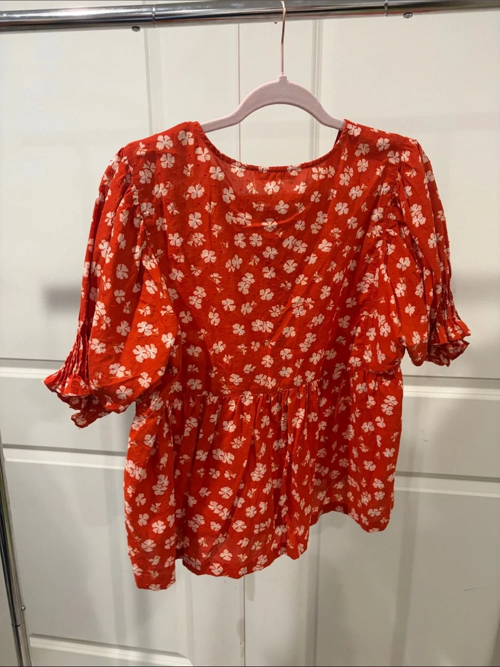 Madewell Red Floral Button-Front Peplum Blouse